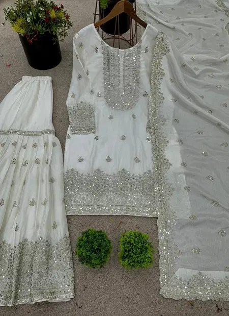 Sr 1673 Chinon Silk Embroidery Work Readymade Suits Wholesale Price In Surat